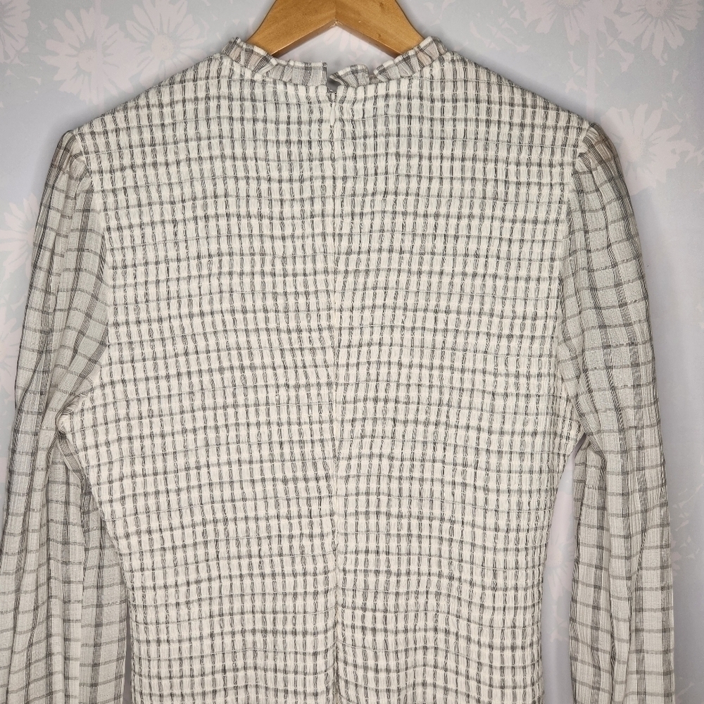 Rebecca Vallance Misty Long Sleeve Mini Smocked Plaid Gauzy Dress Size 8 - Picture 8 of 13